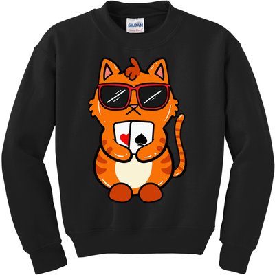 Poker Cat Lover Gambling Casino Gambler Card Game Kids Sweatshirt