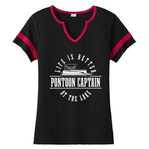 Pontoon Captain Life Is Better At The Lake Pontooning Boat Gift Ladies Halftime Notch Neck Tee