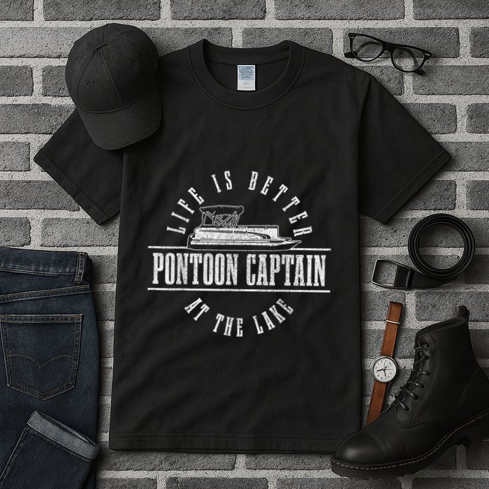 Pontoon Captain Life Is Better At The Lake Pontooning Boat Tall T-Shirt