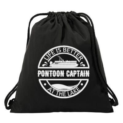 Pontoon Captain Life Is Better At The Lake Drawstring Bag