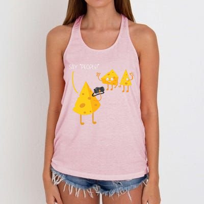 Photographer Cheesy Lover Mozzarella Cheddar Camera Gift Women's Knotted Racerback Tank