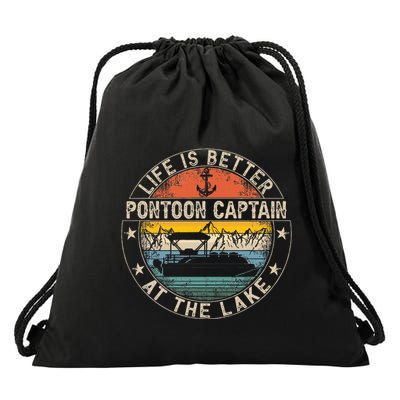 Pontoon Captain Life Is Better At The Lake Drawstring Bag