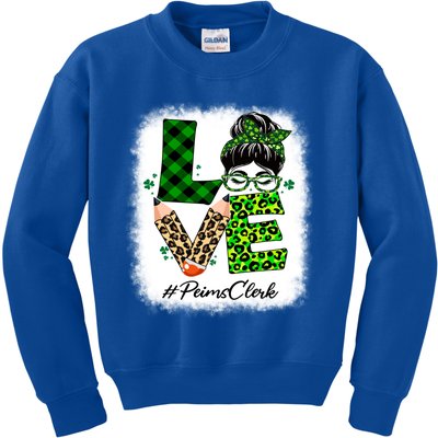 Peims Clerk Love Bleached Messy Bun St Patricks Day Meaningful Gift Kids Sweatshirt