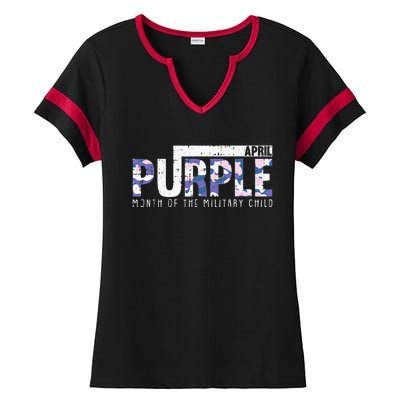 Purple Camo Month Of The Military Child Army Soldier Ladies Halftime Notch Neck Tee