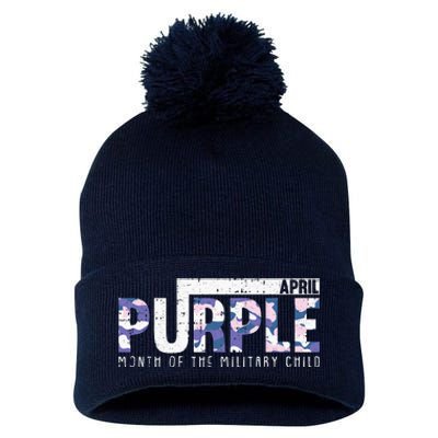 Purple Camo Month Of The Military Child Army Soldier Pom Pom 12in Knit Beanie