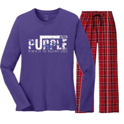 Purple Camo Month Of The Military Child Army Soldier Women's Long Sleeve Flannel Pajama Set 