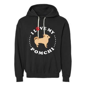 Pomeranian Chihuahua Mix Breed Dog Happy Pomchi Dog Garment-Dyed Fleece Hoodie