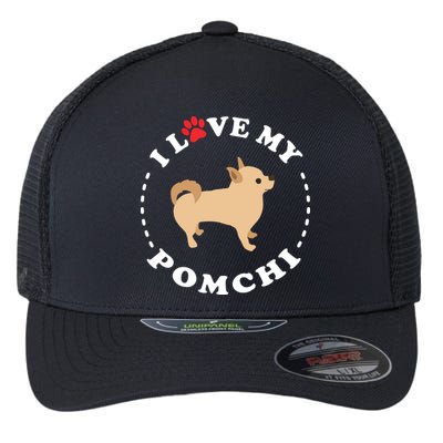 Pomeranian Chihuahua Mix Breed Dog Happy Pomchi Dog Flexfit Unipanel Trucker Cap