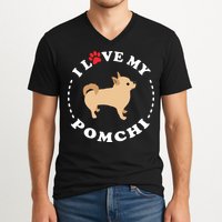Pomeranian Chihuahua Mix Breed Dog Happy Pomchi Dog V-Neck T-Shirt