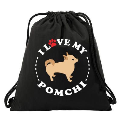 Pomeranian Chihuahua Mix Breed Dog Happy Pomchi Dog Drawstring Bag