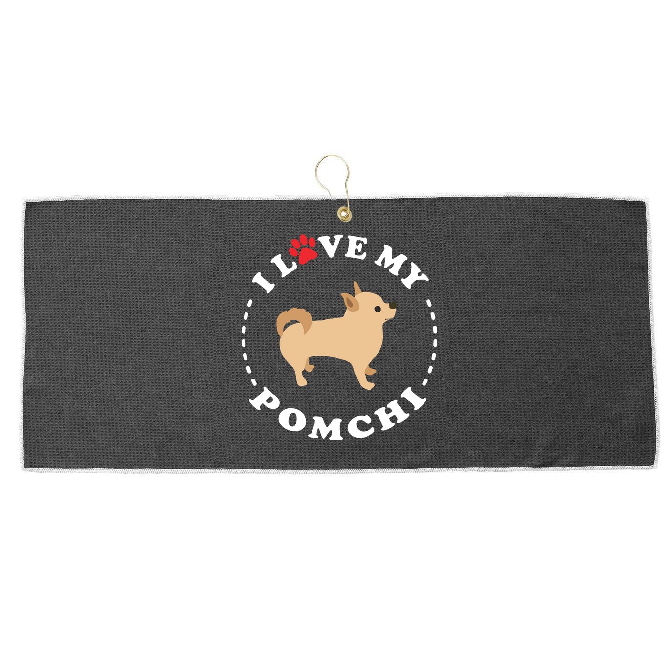 Pomeranian Chihuahua Mix Breed Dog Happy Pomchi Dog Large Microfiber Waffle Golf Towel