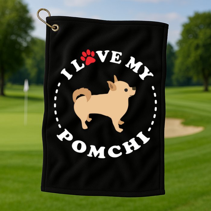Pomeranian Chihuahua Mix Breed Dog Happy Pomchi Dog Golf Towel