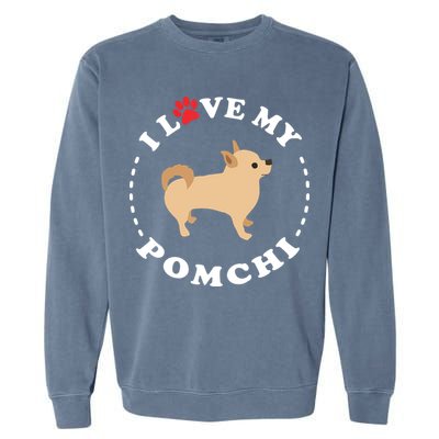 Pomeranian Chihuahua Mix Breed Dog Happy Pomchi Dog Garment-Dyed Sweatshirt