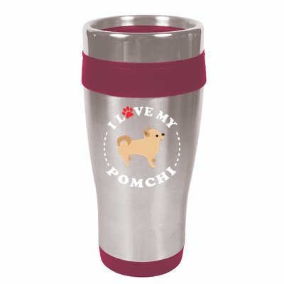 Pomeranian Chihuahua Mix Breed Dog Happy Pomchi Dog 16oz Travel Tumbler