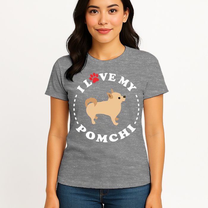 Pomeranian Chihuahua Mix Breed Dog Happy Pomchi Dog Womens T-Shirt