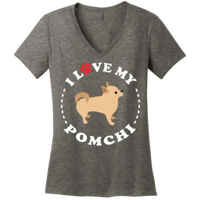 Pomeranian Chihuahua Mix Breed Dog Happy Pomchi Dog Women's V-Neck T-Shirt