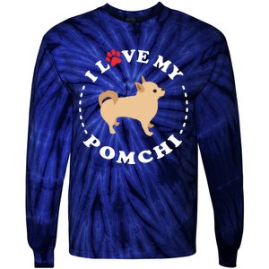 Pomeranian Chihuahua Mix Breed Dog Happy Pomchi Dog Tie-Dye Long Sleeve Shirt