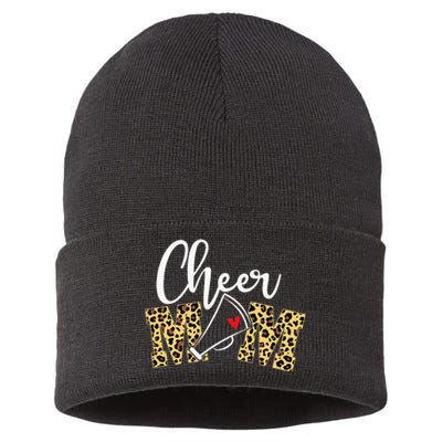 Proud Cheerleader Mom Leopard Cheer mother's day Sustainable Knit Beanie