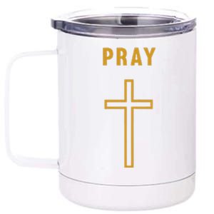 Pray Cross Minimalist Religious 12 oz Stainless Steel Tumbler Cup