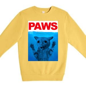 Paws Cat Meme Humor Funny Kitty Lover Funny Cats Dads Mom Premium Crewneck Sweatshirt