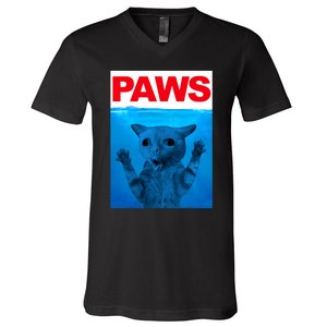 Paws Cat Meme Humor Funny Kitty Lover Funny Cats Dads Mom V-Neck T-Shirt