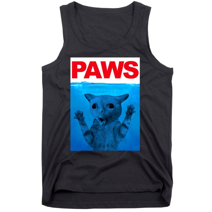 Paws Cat Meme Humor Funny Kitty Lover Funny Cats Dads Mom Tank Top