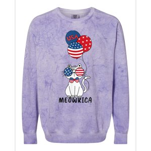 Patriotic Cat Meowica 4th of July Funny Kitten Lover Colorblast Crewneck Sweatshirt