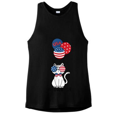 Patriotic Cat Meowica 4th of July Funny Kitten Lover Ladies PosiCharge Tri-Blend Wicking Tank