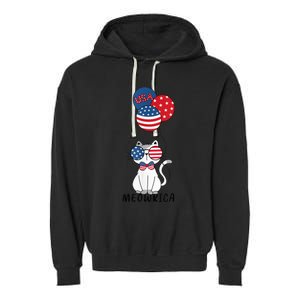 Patriotic Cat Meowica 4th of July Funny Kitten Lover Garment-Dyed Fleece Hoodie