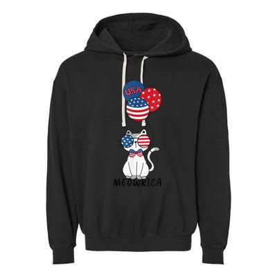 Patriotic Cat Meowica 4th of July Funny Kitten Lover Garment-Dyed Fleece Hoodie