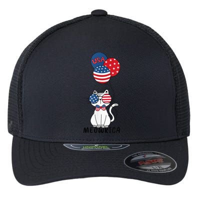 Patriotic Cat Meowica 4th of July Funny Kitten Lover Flexfit Unipanel Trucker Cap