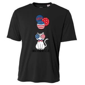 Patriotic Cat Meowica 4th of July Funny Kitten Lover Cooling Performance Crew T-Shirt