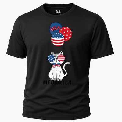 Patriotic Cat Meowica 4th of July Funny Kitten Lover Performance Shirt