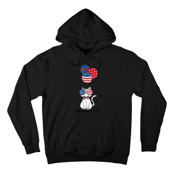 Patriotic Cat Meowica 4th of July Funny Kitten Lover Hoodie