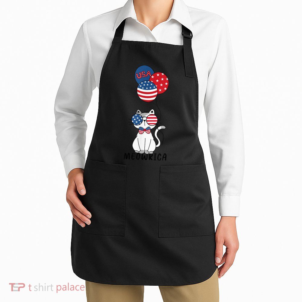 Patriotic Cat Meowica 4th of July Funny Kitten Lover Apron