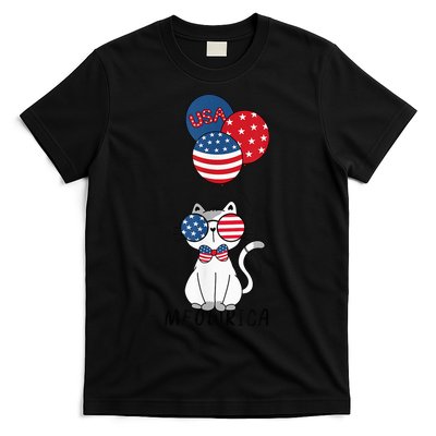 Patriotic Cat Meowica 4th of July Funny Kitten Lover T-Shirt