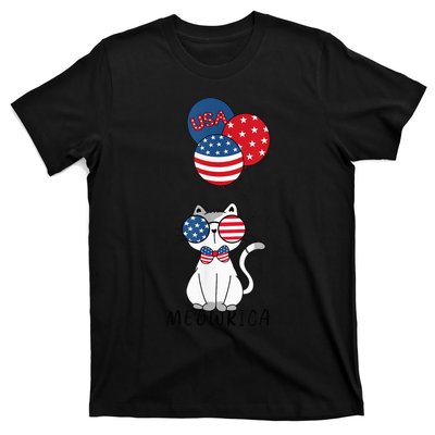 Patriotic Cat Meowica 4th of July Funny Kitten Lover T-Shirt