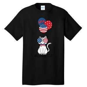 Patriotic Cat Meowica 4th of July Funny Kitten Lover Tall T-Shirt