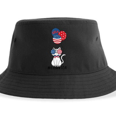 Patriotic Cat Meowica 4th of July Funny Kitten Lover Sustainable Bucket Hat