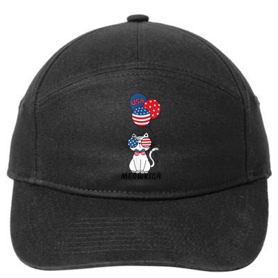 Patriotic Cat Meowica 4th of July Funny Kitten Lover 7-Panel Snapback Hat
