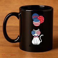 Patriotic Cat Meowica 4th of July Funny Kitten Lover 11oz C Handle Ceramic Mug