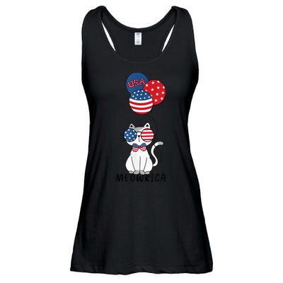 Patriotic Cat Meowica 4th of July Funny Kitten Lover Ladies Essential Flowy Tank