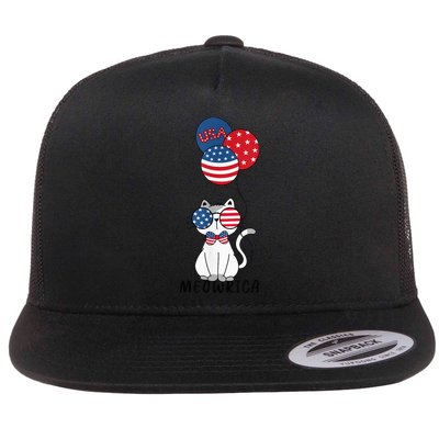 Patriotic Cat Meowica 4th of July Funny Kitten Lover Flatbill Hat