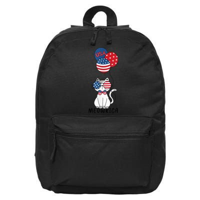 Patriotic Cat Meowica 4th of July Funny Kitten Lover 16 in Basic Backpack
