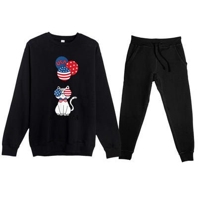 Patriotic Cat Meowica 4th of July Funny Kitten Lover Premium Crewneck Sweatsuit Set