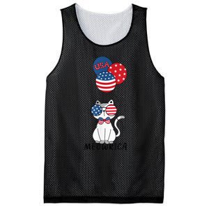 Patriotic Cat Meowica 4th of July Funny Kitten Lover Mesh Reversible Basketball Jersey Tank