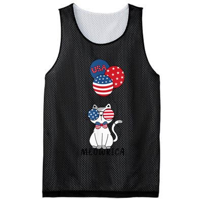 Patriotic Cat Meowica 4th of July Funny Kitten Lover Mesh Reversible Basketball Jersey Tank