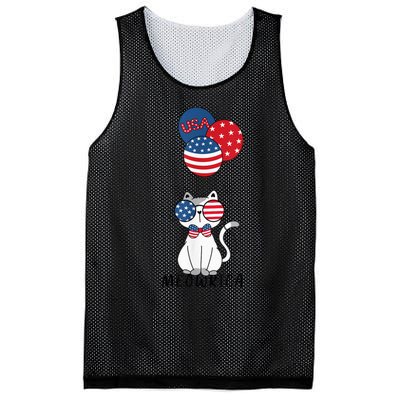 Patriotic Cat Meowica 4th of July Funny Kitten Lover Mesh Reversible Basketball Jersey Tank