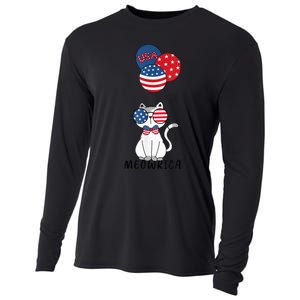 Patriotic Cat Meowica 4th of July Funny Kitten Lover Cooling Performance Long Sleeve Crew