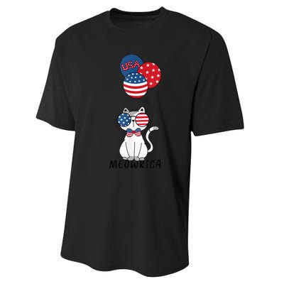 Patriotic Cat Meowica 4th of July Funny Kitten Lover Performance Sprint T-Shirt